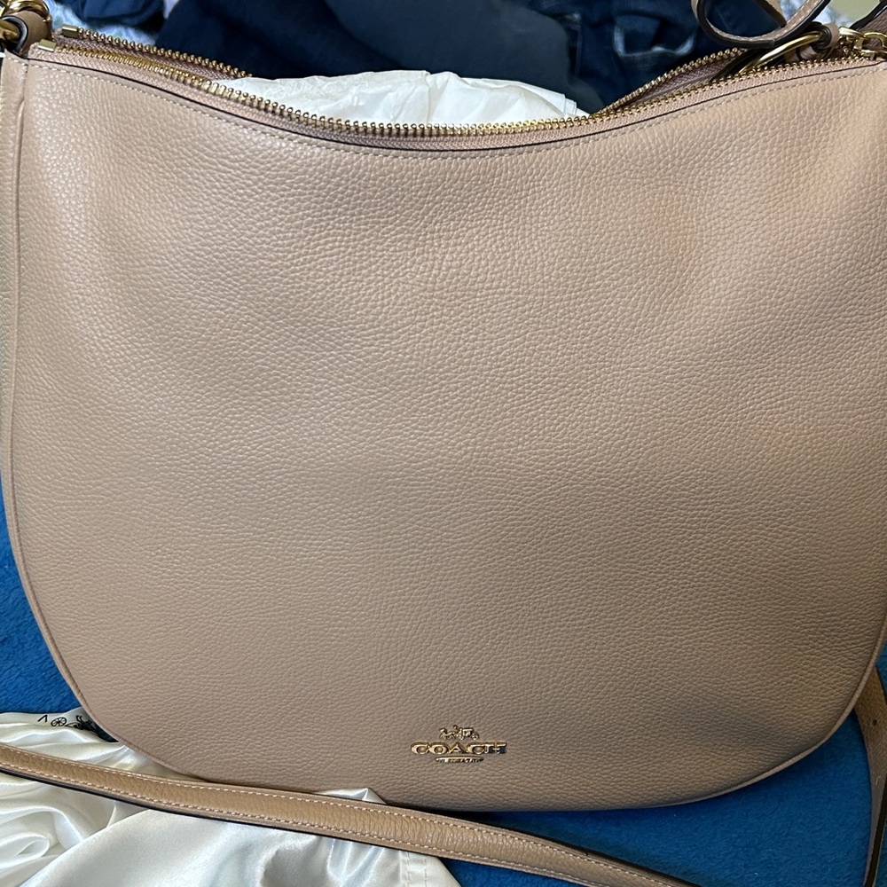 Coach Cream Hobo Bag with Pebbled Leather